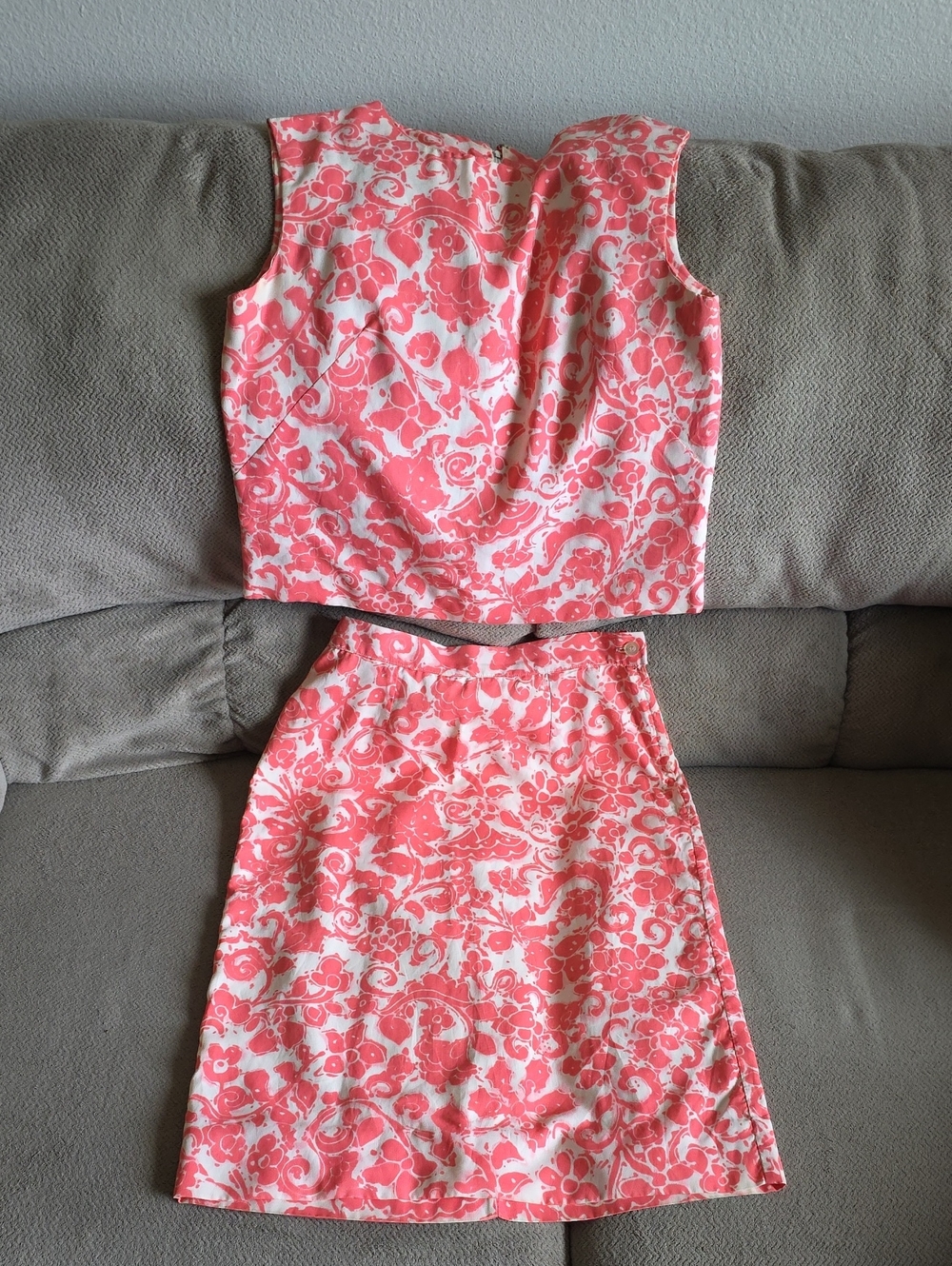 Vintage 1940's Two-Piece Coral Floral Top & Skirt Set